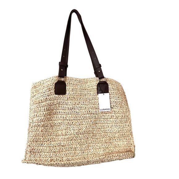 LUSANA Soleil Rattan Large Tote Bag NWT - Picture 2 of 5